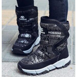 Hobibear Kids Black Winter Snow Boots With Faux Fur Lining Waterproof Outer And